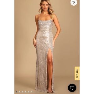 Lulus Evenings of Elegance Silver Sequin Lace-Up Maxi Dress